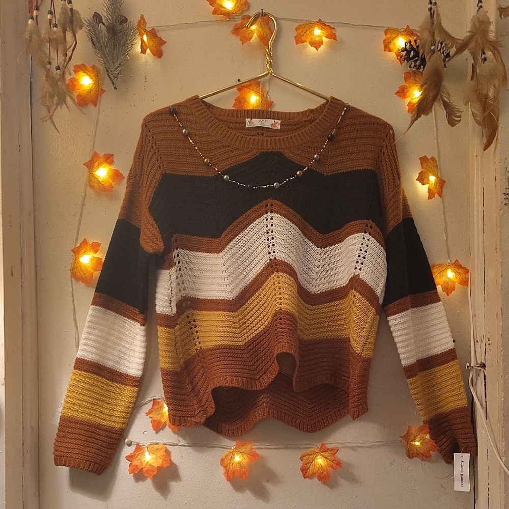 Chic Chevron Knit Sweater in Earthy Tones